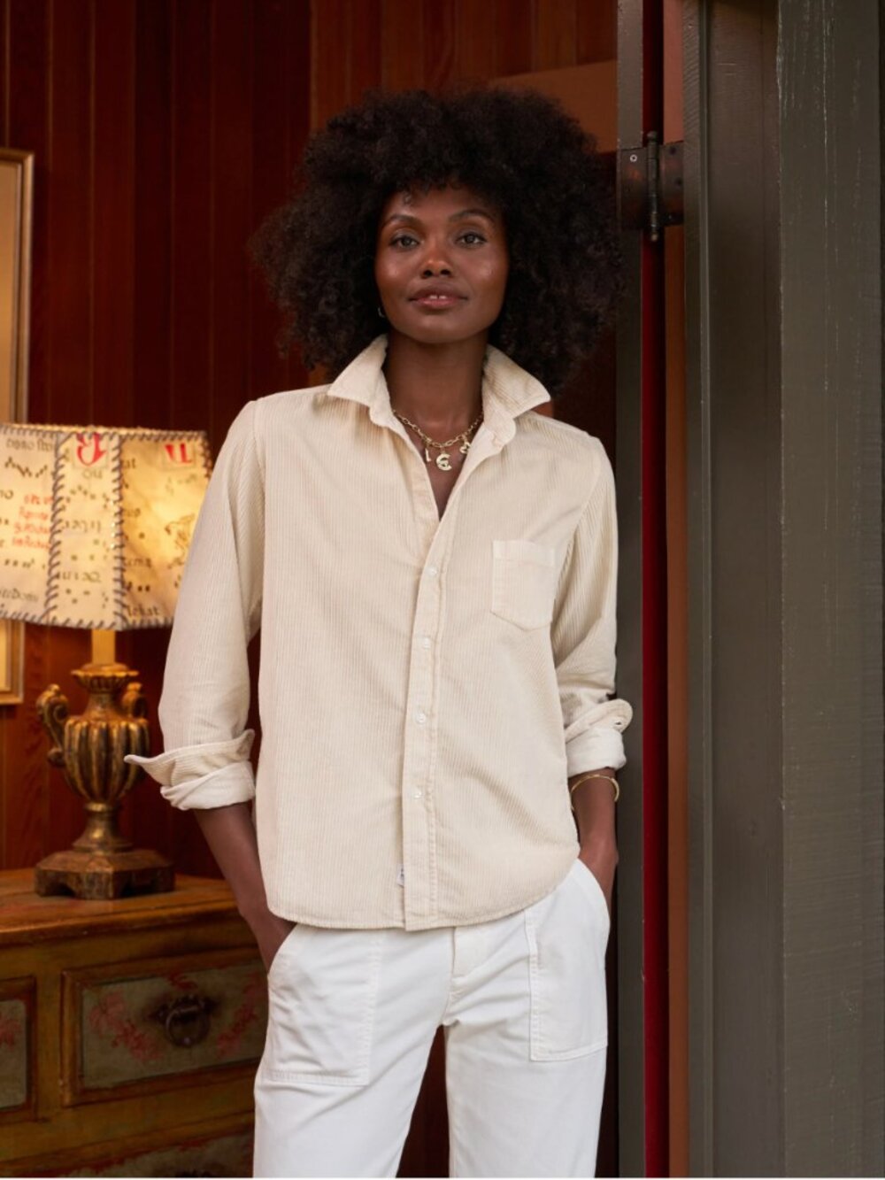 Frank & Eileen BARRY Vintage White, Italian Wide Wale Corduroy XS EUC
